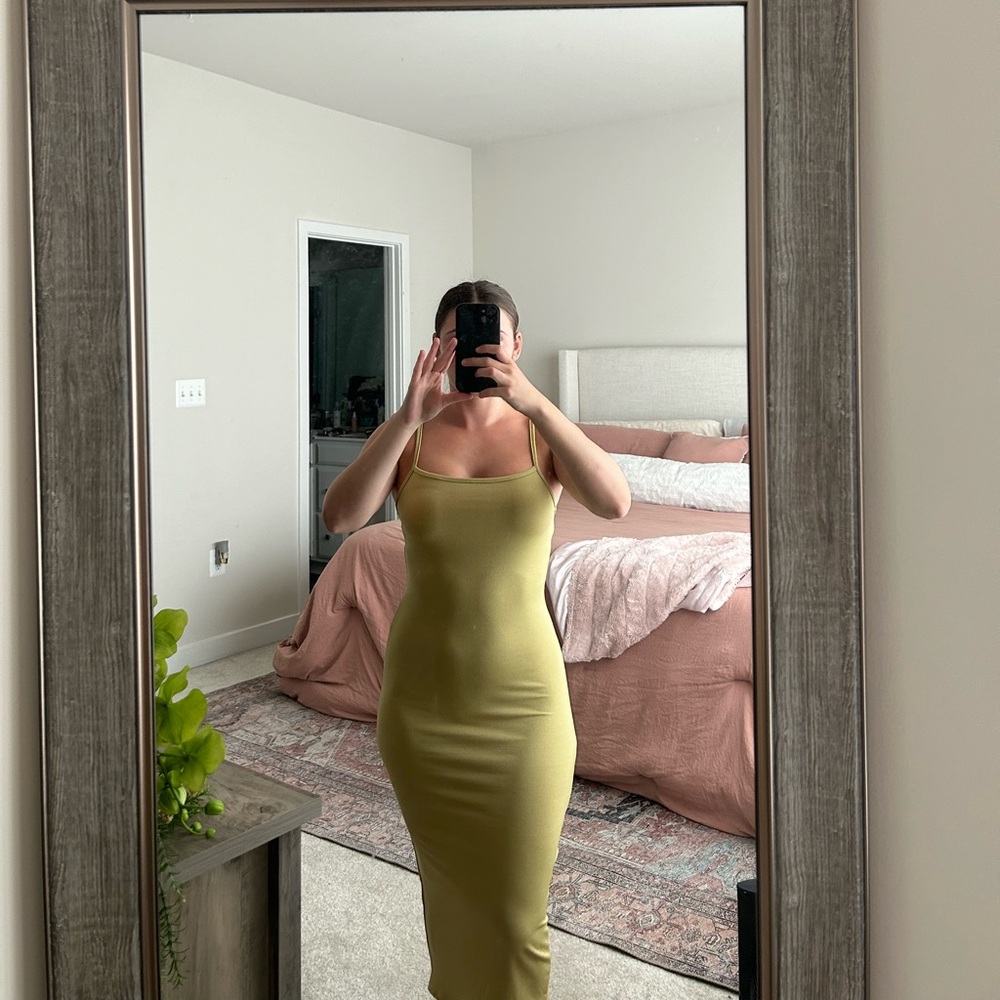 PrettyLittleThing green midi bodycon dress